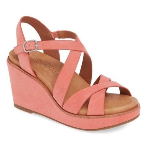 gentle souls Shoes - Gentle Souls Judi Strappy Suede Wedge Sandals Pink